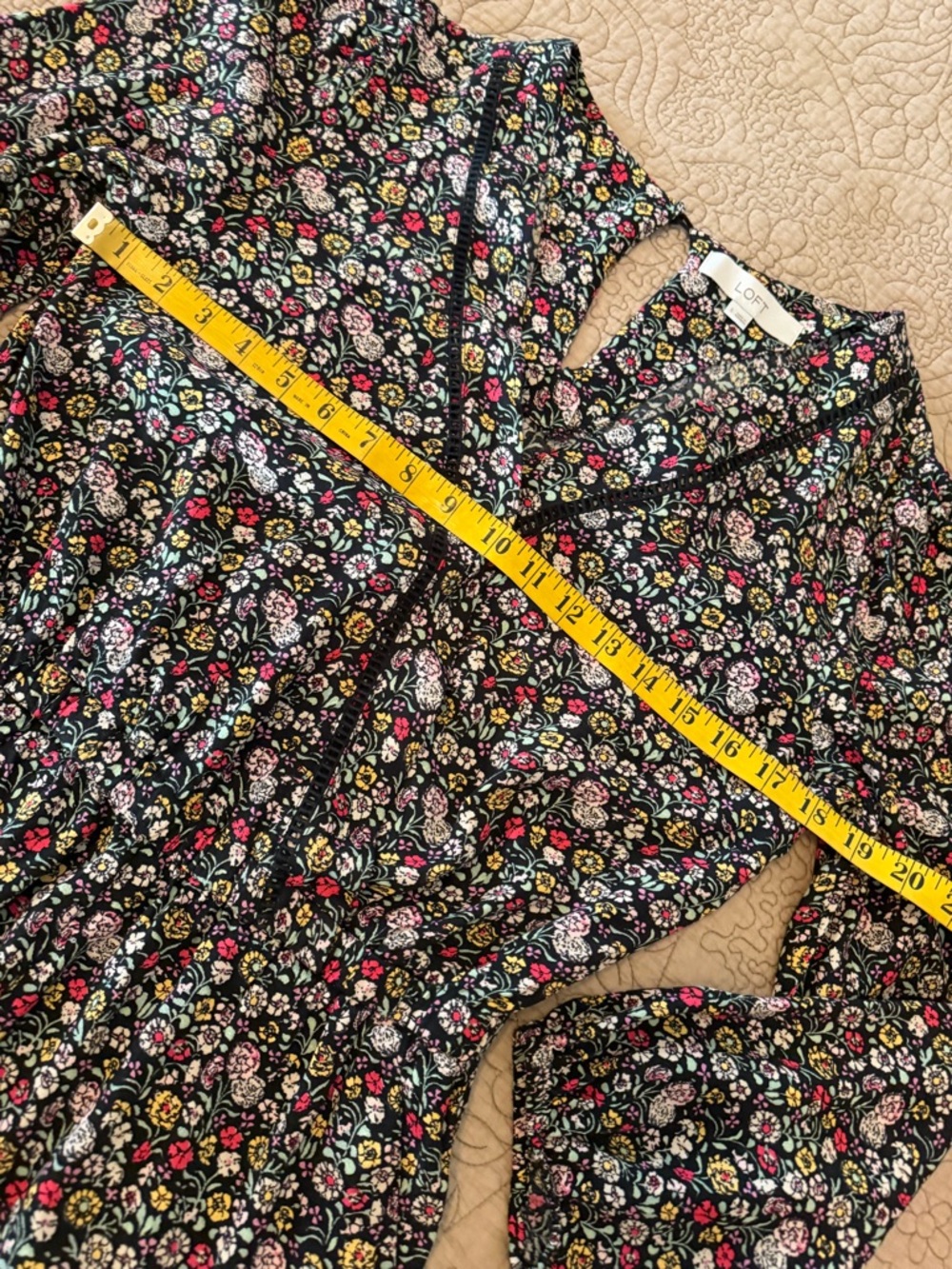 Y2K Ann Taylor Loft Floral Long-Sleeve Romper in Black Pink Cream Flowers, S - Picture 7 of 11